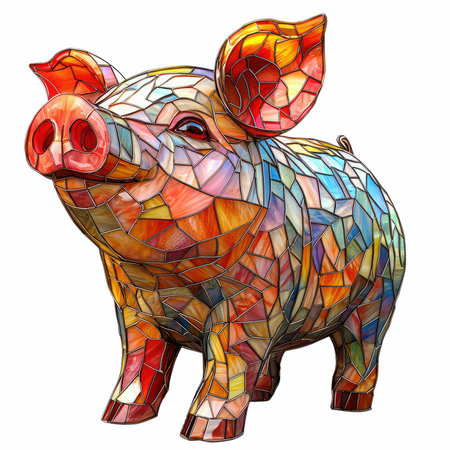 Pig in the style of stained glass. Illustration on white background.の写真素材