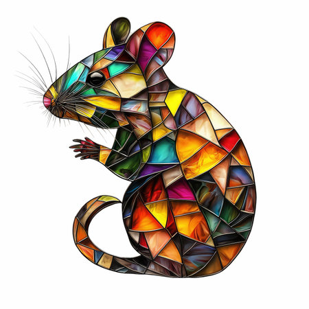 Illustration in stained glass style with a rat on a white backgroundの写真素材