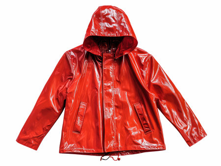 Red raincoat isolated on white background. Clipping path included.