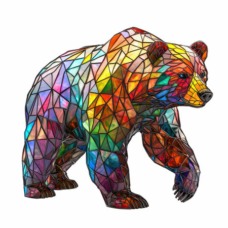 Colorful polygonal bear isolated on white background. Polygonal illustration.の写真素材