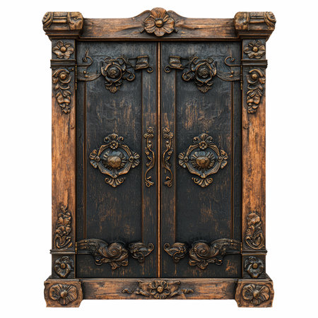 Vintage wooden door isolated on white background. 3d rendering.の写真素材