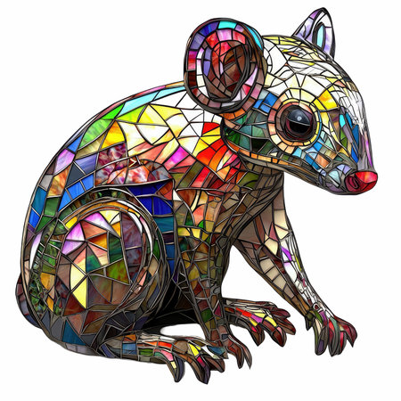 Abstract illustration in stained glass style with a rat on a white backgroundの写真素材