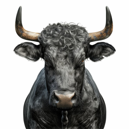 Black bull with big horns isolated on white background. 3d illustrationの写真素材