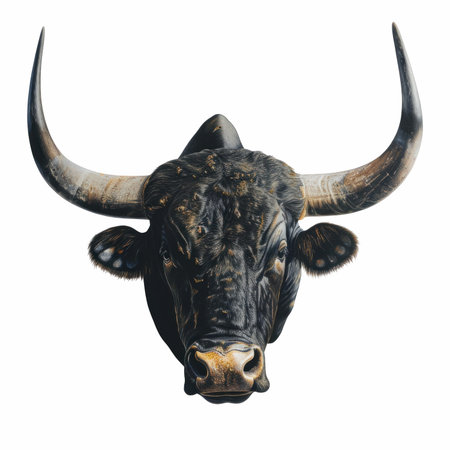 Bull head isolated on a white background. 3D illustration. Studio shot.の写真素材