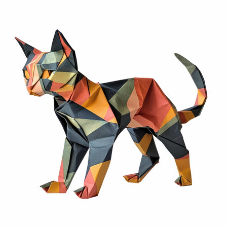 Origami paper cat isolated on white background. Clipping path included.