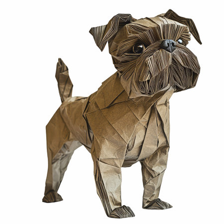 Crumpled paper dog isolated on white background.の写真素材