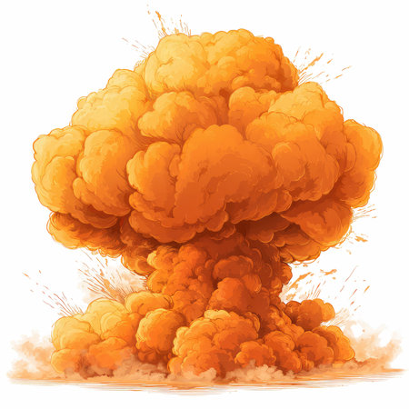 A breathtaking explosion captured in vibrant orange hues against a white background, showcasing...