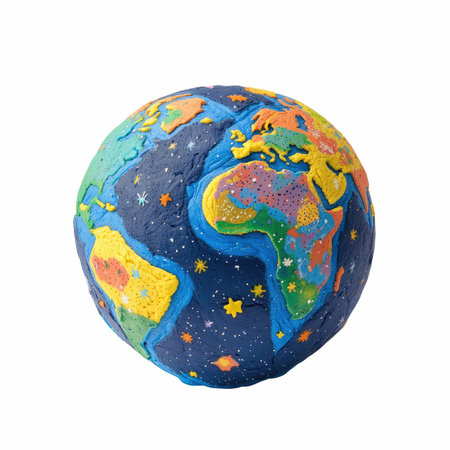 Globe made of plasticine isolated on white background. 3d rendering.の写真素材