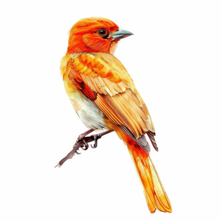 Red canary bird isolated on white background. Watercolor illustration.の写真素材