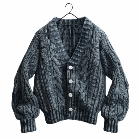 Woolen knitted sweater isolated on white background. Female winter sweater top view.の写真素材