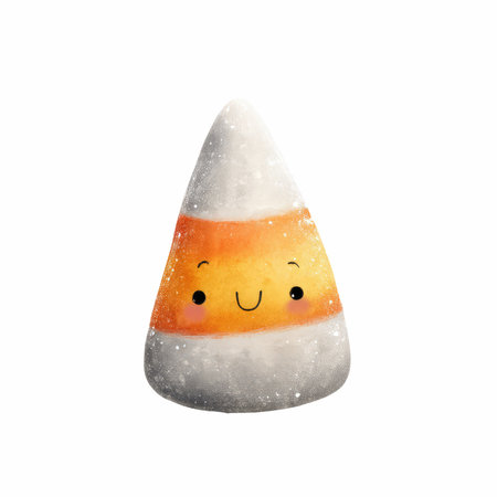 Adorable candy corn character with a cheerful expression, perfect for festive illustrations. Ideal...