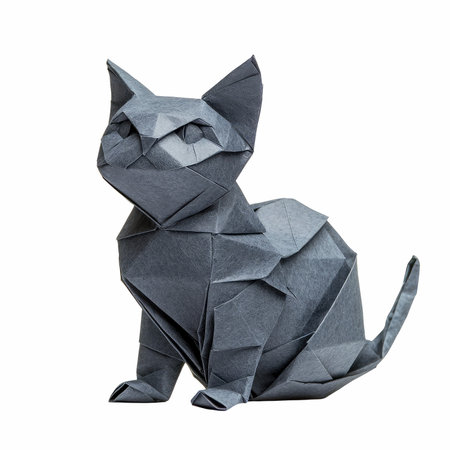 Paper origami cat isolated on white background. Clipping path included.の写真素材