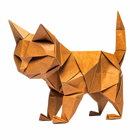 Origami paper cat isolated on white background. Clipping path included.の写真素材