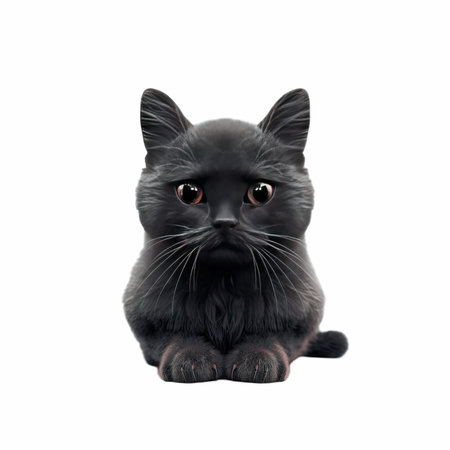Black cat isolated on white background, front view. 3D illustration.の写真素材