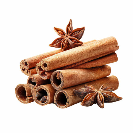 Cinnamon sticks and star anise isolated on white background. Clipping path