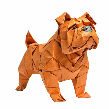 Origami dog isolated on white background. Dog made of paper.の写真素材