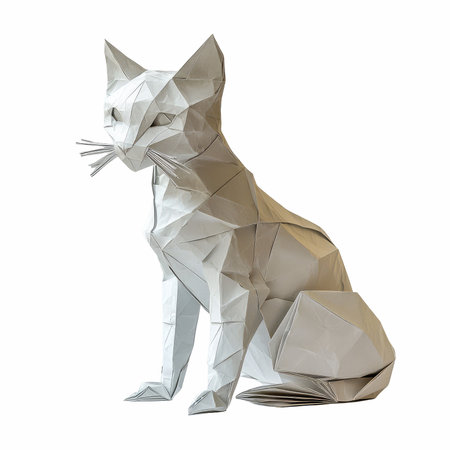 Paper origami cat isolated on white background. 3d rendering.の写真素材