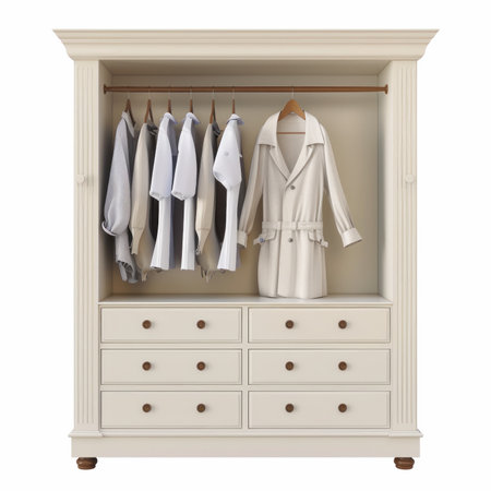Wardrobe with clothes isolated on white background. Include clipping path. 3d renderの写真素材