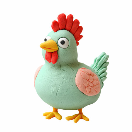 Cute cartoon chicken isolated on white background. 3d illustration.の写真素材