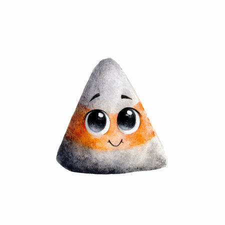 This adorable candy corn character features big eyes and a playful smile, perfect for Halloween themes, autumn celebrations, and fun designs.の写真素材