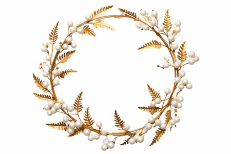 Christmas wreath with white snowflakes isolated on white background.の写真素材