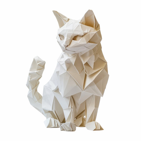 Paper origami cat isolated on white background. 3d rendering.の写真素材