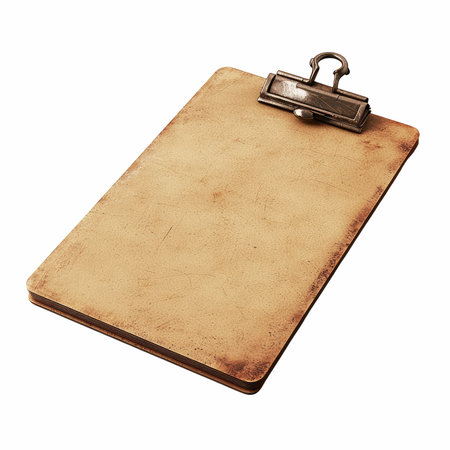 Old paper clipboard isolated on white background. Clipping path included.の写真素材