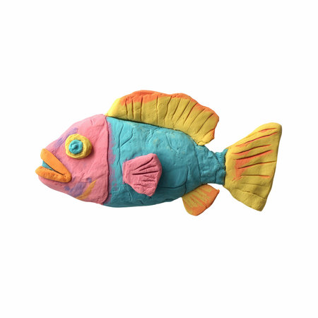 Colorful plasticine fish isolated on white background with clipping path.の写真素材