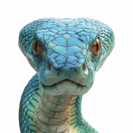 3D rendering of a green snake isolated on white background with shadow