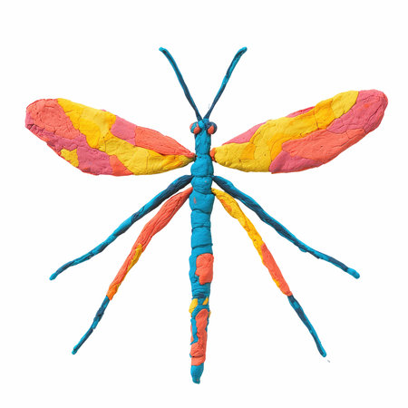 Dragonfly made of colored paper isolated on white background. 3d illustrationの写真素材
