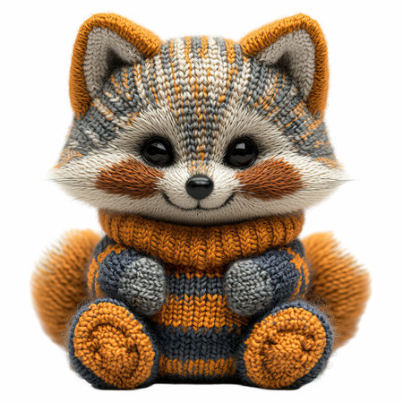 Cute fox in a knitted sweater on a white background.の写真素材