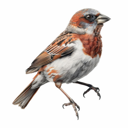 Sparrow isolated on white background. 3D illustration. Clipping pathの写真素材