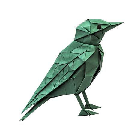 Origami bird made of paper isolated on white background with clipping pathの写真素材