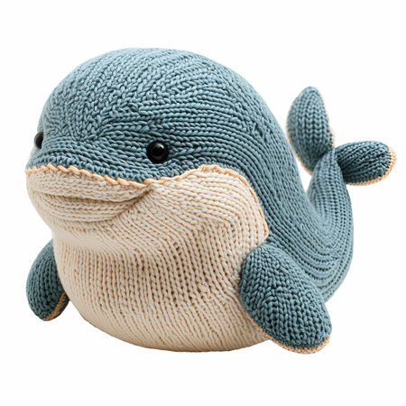 Handmade knitted toy in the form of a dolphin isolated on white background