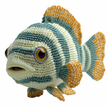 Knitted toy fish isolated on white background. Clipping path included.の写真素材
