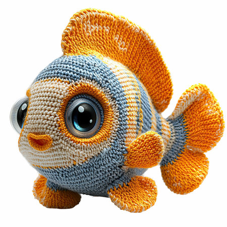 Knitted toy fish isolated on white background. Clipping path included.