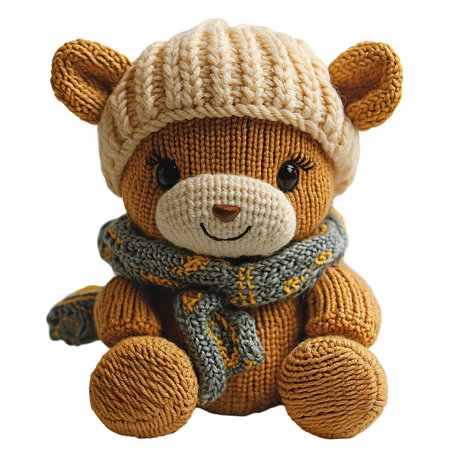 Teddy bear with scarf isolated on white background with clipping path.の写真素材