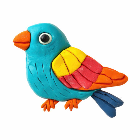 Colorful plasticine toy bird isolated on white background with clipping pathの写真素材