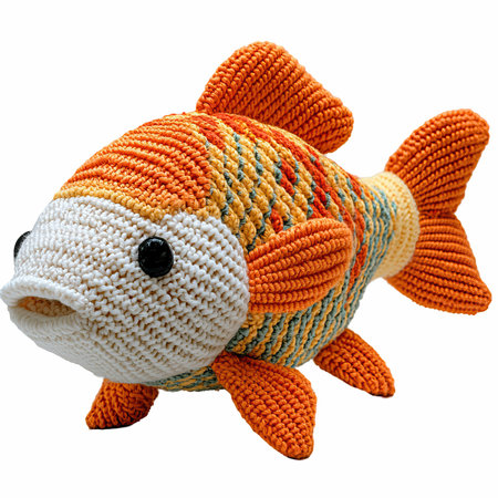 Knitted toy fish isolated on white background. Clipping path included.の写真素材