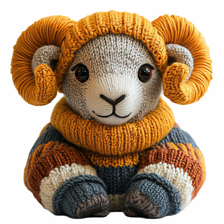 Soft toy sheep in a knitted hat isolated on a white background