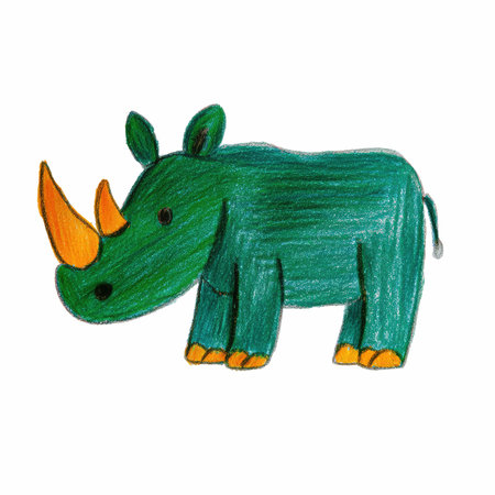 Illustration of a green rhinoceros on a white backgroundの写真素材