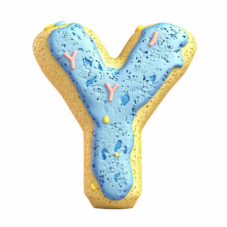 Blue and yellow biscuit font. Letter Y. 3D Renderingの写真素材