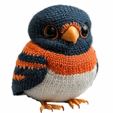 Knitted toy owl isolated on a white background. Handmade.の写真素材