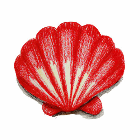 Red seashell isolated on white background. Hand drawn watercolor illustration.