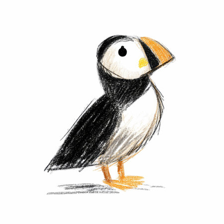 Hand drawn sketch of puffin. Isolated on white background.の写真素材