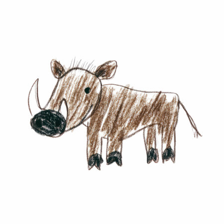 Hand drawn ink illustration of a rhino. Isolated on white background.の写真素材