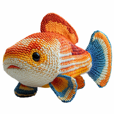 Knitted toy fish isolated on white background. Clipping path included.の写真素材