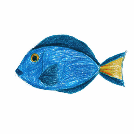 Blue fish isolated on white background. Hand drawn watercolor illustration.