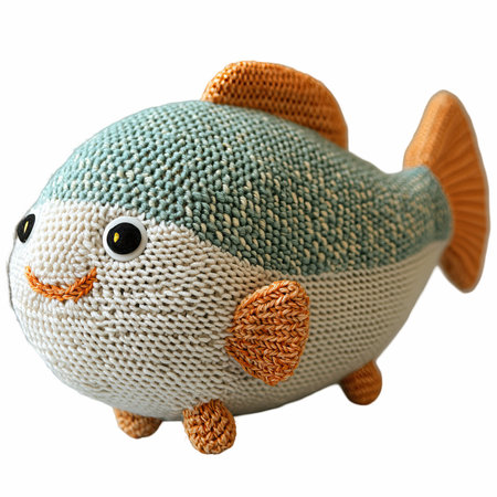 Knitted toy fish isolated on white background. Clipping path included.の写真素材