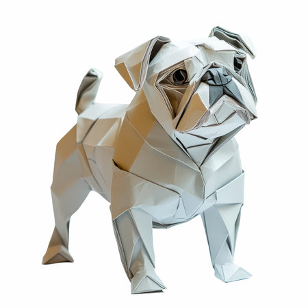 Paper origami dog isolated on white background. 3d rendering.の写真素材
